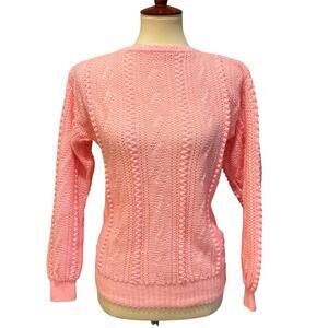 VTG Pink Textured Knit Sweater Style Cable Knit Soft Cozy Keren, Size Small